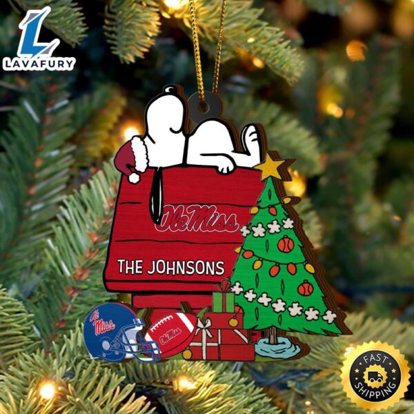 Ole Miss Rebels Snoopy Christmas NCAA Ornament Custom Name