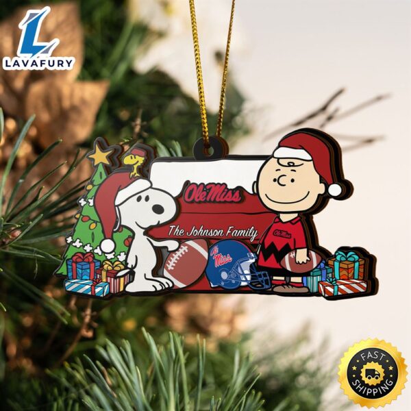 Ole Miss Rebels Snoopy Christmas NCAA Ornament Custom Your Family Name