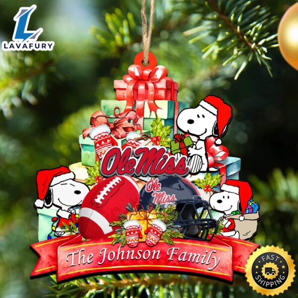 Ole Miss Rebels Snoopy Christmas NCAA Ornament Personalized Your Family Name