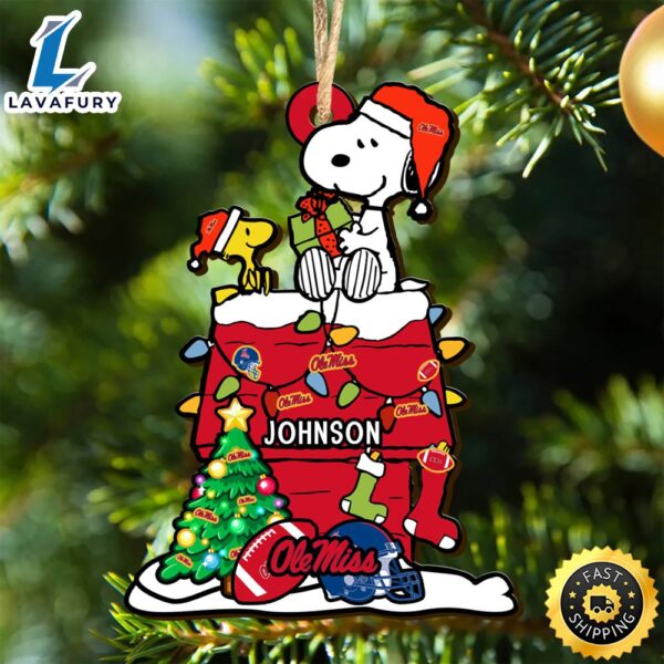 Ole Miss Rebels Snoopy Christmas NCAA Ornament Personalized Your Name