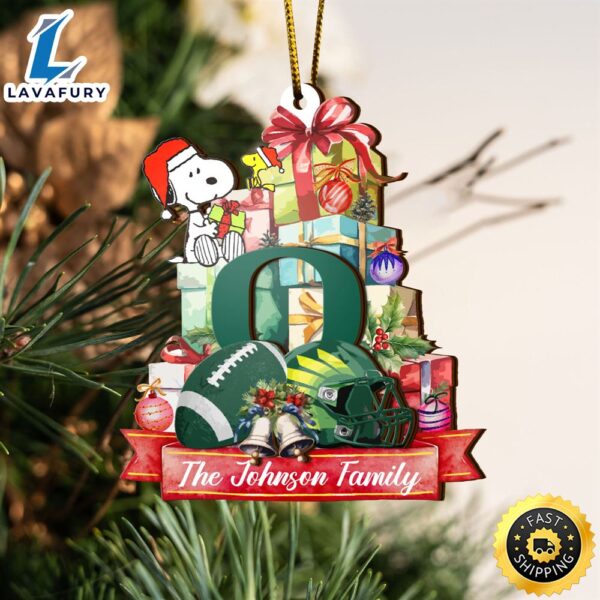 Oregon Ducks And Snoopy Christmas NCAA Ornament Custom Your Family Name