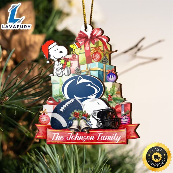 Penn State Nittany Lions And Snoopy Christmas NCAA Ornament Custom Your Family Name