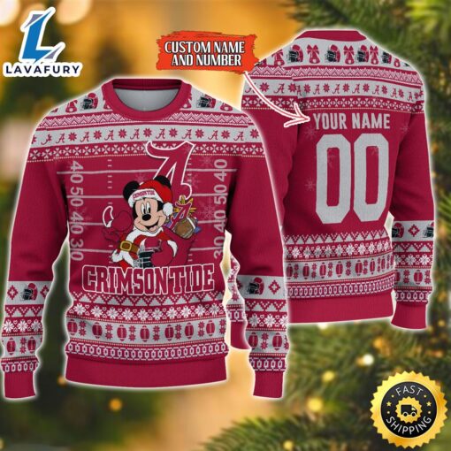 Personalized Alabama Crimson Tide Mickey Ugly Christmas Sweater,