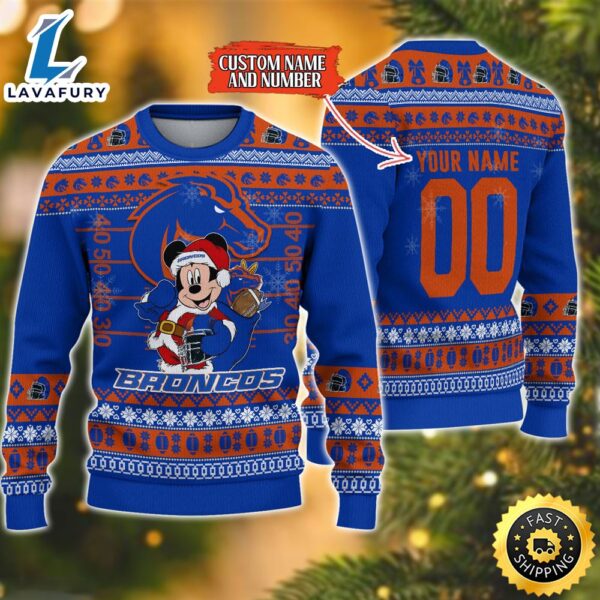 Personalized Boise State Broncos Mickey Ugly Christmas Sweater,