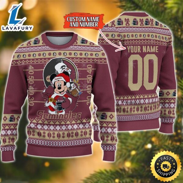 Personalized Florida State Seminoles Mickey Ugly Christmas Sweater,