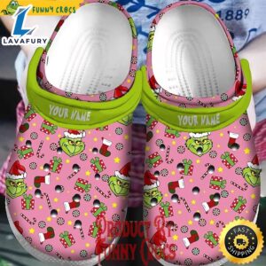 Personalized Grinch Christmas Pink Crocs…