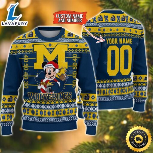 Personalized Michigan Wolverines Mickey Ugly Christmas Sweater,