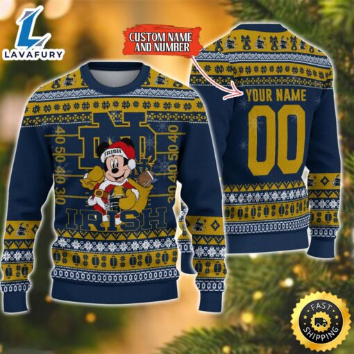 Personalized Notre Dame Fighting Irish Mickey Ugly Christmas Sweater,