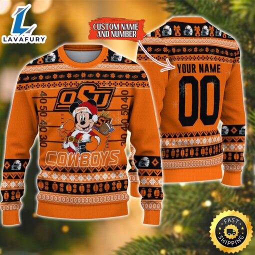 Personalized Oklahoma State Cowboys Mickey Ugly Christmas Sweater,