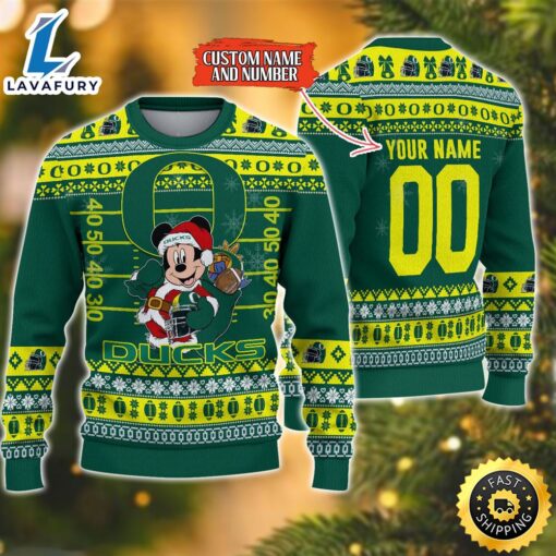 Personalized Oregon Ducks Mickey Ugly Christmas Sweater,