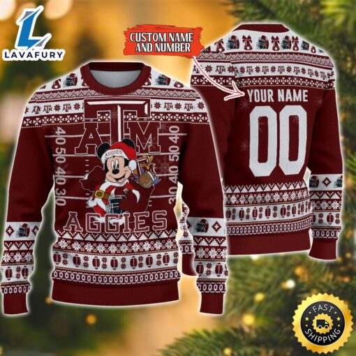 Personalized Texas AM Aggies Mickey Ugly Christmas Sweater,