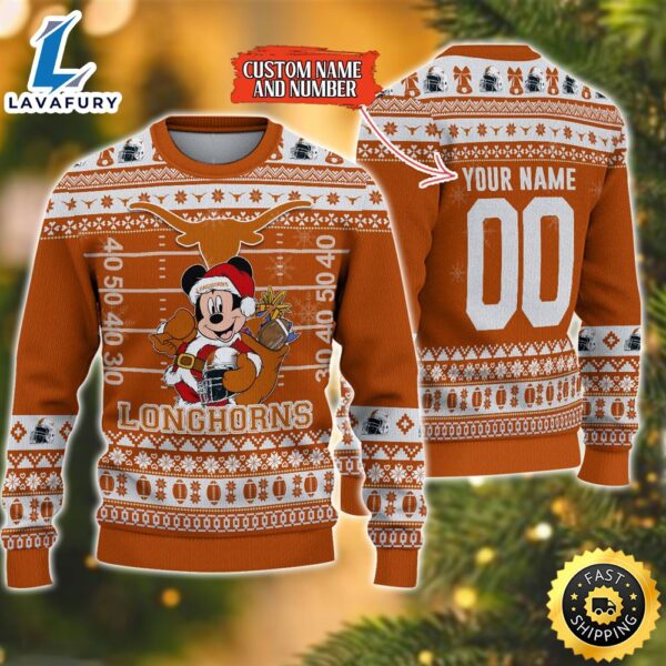 Personalized Texas Longhorns Mickey Ugly Christmas Sweater,