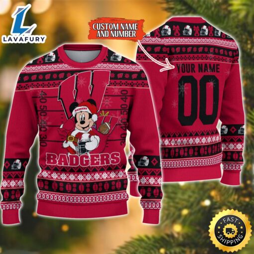 Personalized Wisconsin Badgers Mickey Ugly Christmas Sweater,