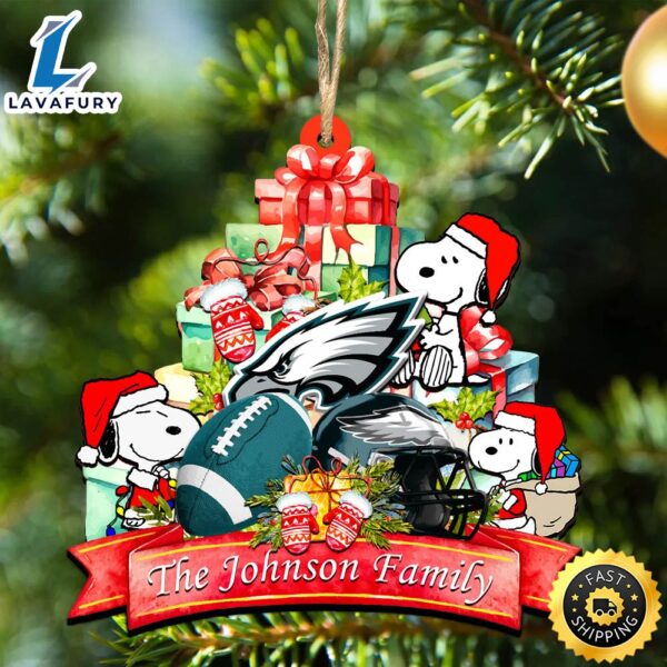 Philadelphia Eagles Snoopy And NFL Sport Ornament Personalized Your Family Name