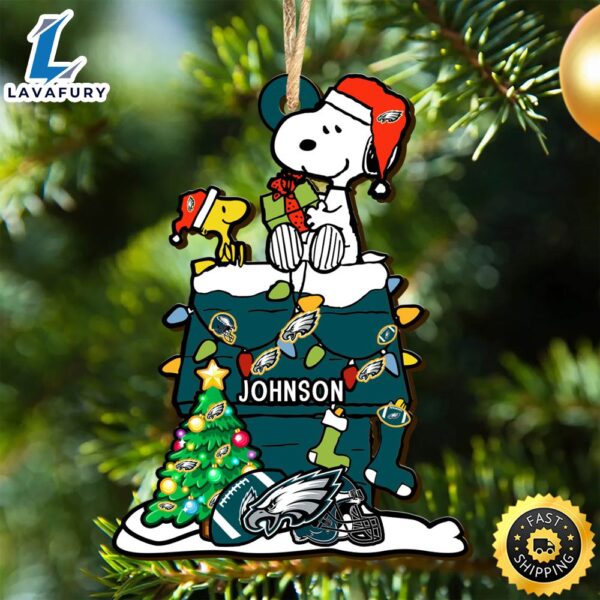 Philadelphia Eagles Snoopy NFL Christmas Ornament Personalized Your Name