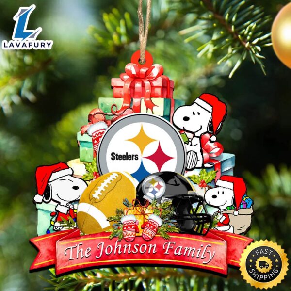 Pittsburgh Steelers Snoopy And NFL Sport Ornament Personalized Your Family Name