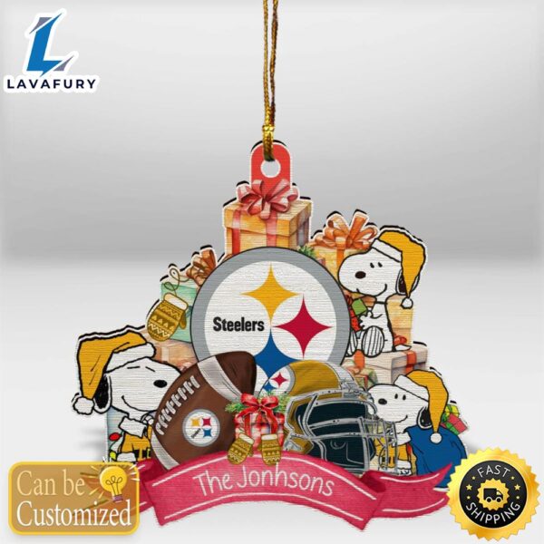Pittsburgh Steelers Snoopy Christmas Personalized Wooden Ornament