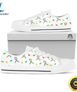 Ribbon Autism Awareness Print Pattern White Low Top Shoes