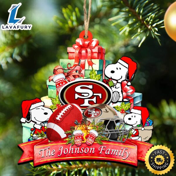 San Francisco 49ers Snoopy And NFL Sport Ornament Personalized Your Family Name