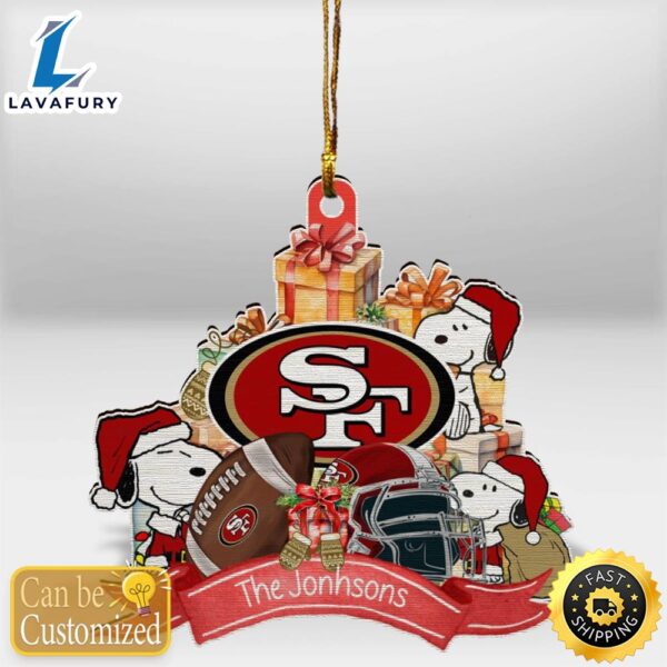 San Francisco 49ers Snoopy Christmas Personalized Wooden Ornament