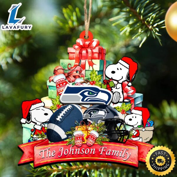 Seattle Seahawks Snoopy And NFL Sport Ornament Personalized Your Family Name