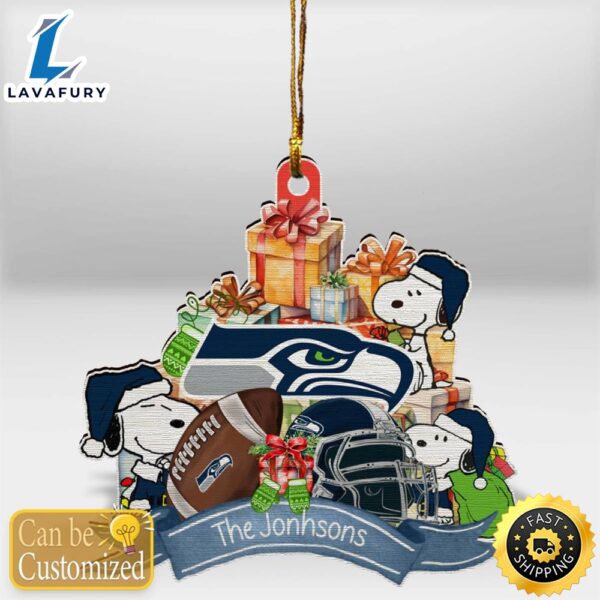 Seattle Seahawks Snoopy Christmas Personalized Wooden Ornament