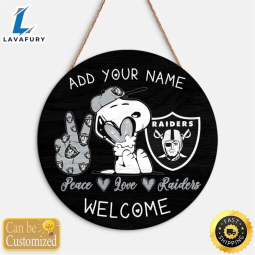 Snoopy Peace Love Las Vegas Raiders Round Wood Sign