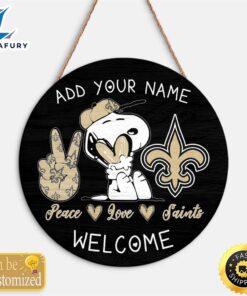 Snoopy Peace Love New Orleans Saints Round Wood Sign