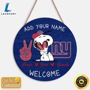 Snoopy Peace Love New York Giants Round Wood Sign