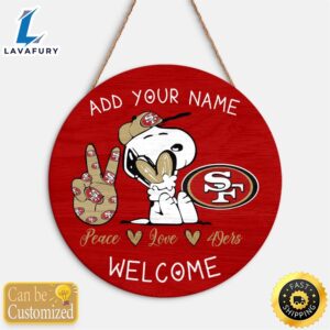 Snoopy Peace Love San Francisco 49ers Round Wood Sign