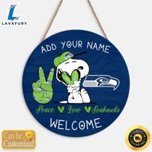 Snoopy Peace Love Seattle Seahawks Round Wood Sign