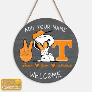 Snoopy Peace Love Tennessee Volunteers Round Wood Sign