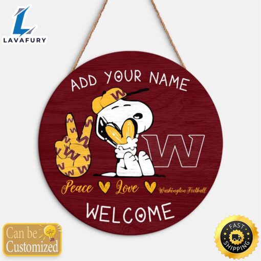 Snoopy Peace Love Washington Commanders Round Wood Sign