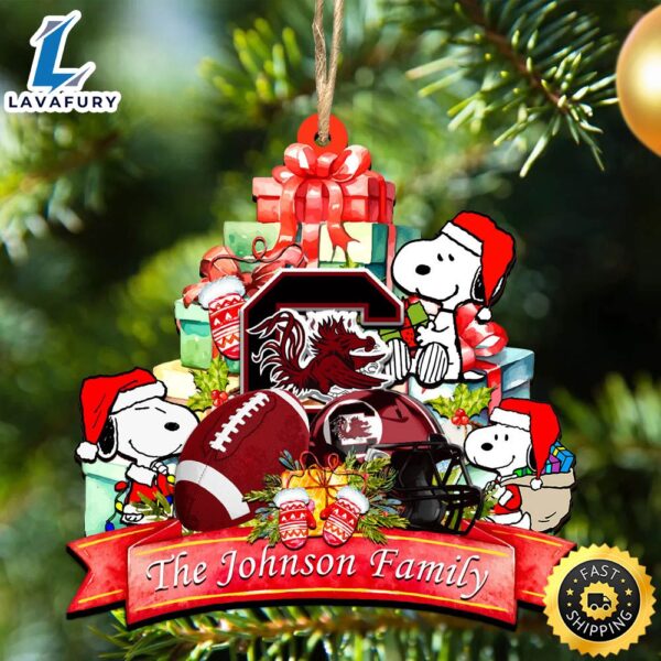 South Carolina Gamecocks Snoopy Christmas NCAA Ornament Personalized Your Family Name