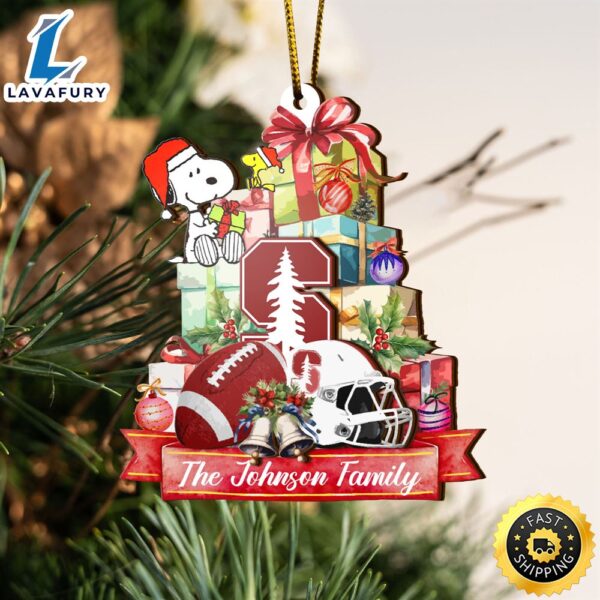 Stanford Cardinal And Snoopy Christmas NCAA Ornament Custom Your Family Name