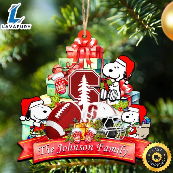 Stanford Cardinal Snoopy Christmas NCAA Ornament Personalized Your Family Name