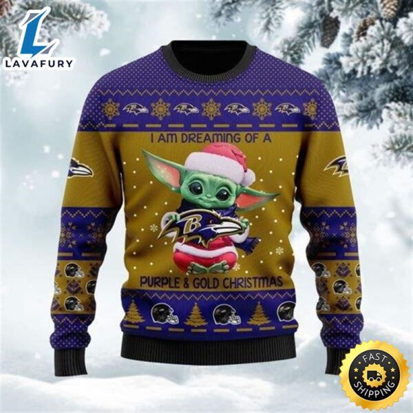 Star War Baby Yoda Baltimore Ravens Ugly ChristmasSweater