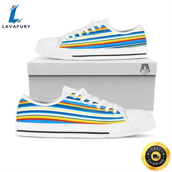 Stripe Autism Awareness Color Print Pattern White Low Top Shoes