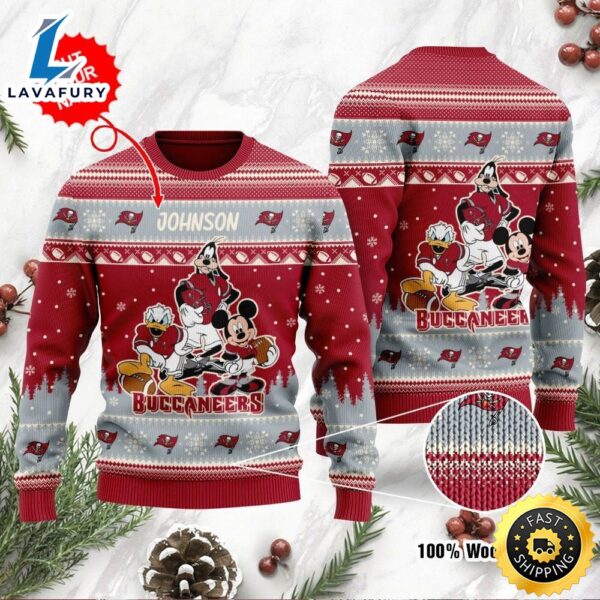 Tampa Bay Buccaneers Disney Donald Duck Mickey Mouse Goofy Personalized Ugly Christmas Sweater, Perfect Holiday Gift