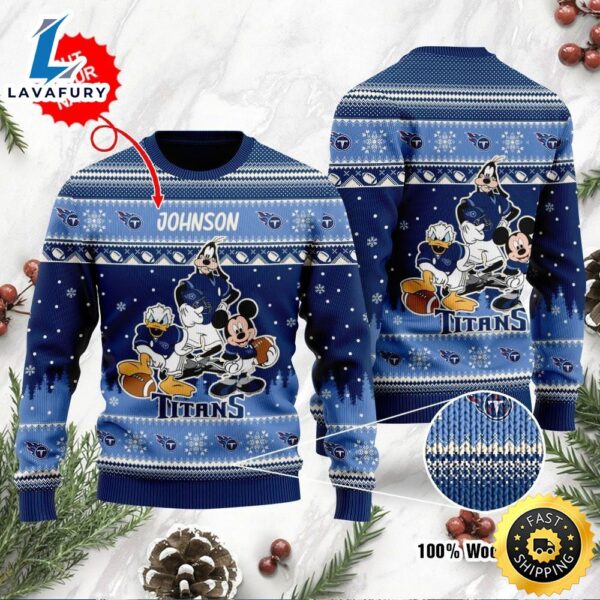 Tennessee Titans Disney Donald Duck Mickey Mouse Goofy Personalized Ugly Christmas Sweater, Perfect Holiday Gift
