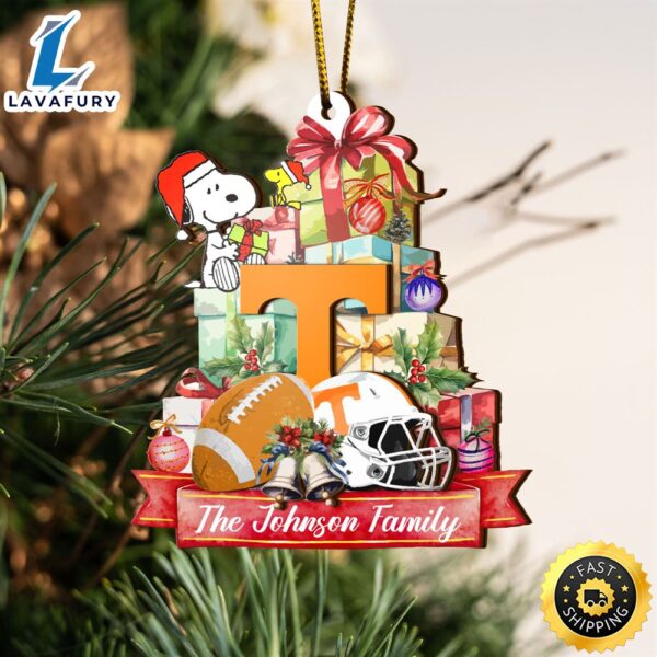 Tennessee Volunteers And Snoopy Christmas NCAA Ornament Custom Your Family Name