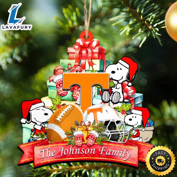 Tennessee Volunteers Snoopy Christmas NCAA Ornament Personalized Your Family Name