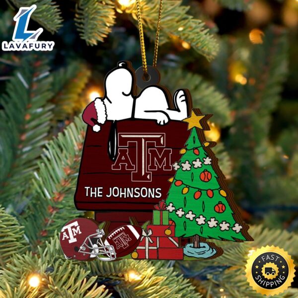 Texas A&M Aggies Snoopy Christmas NCAA Ornament Custom Name