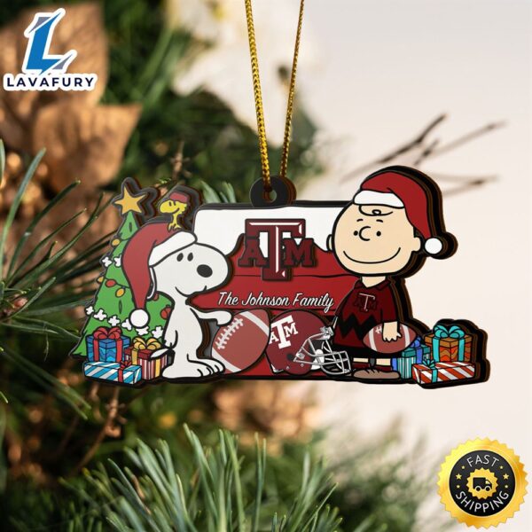 Texas A&M Aggies Snoopy Christmas NCAA Ornament Custom Your Family Name