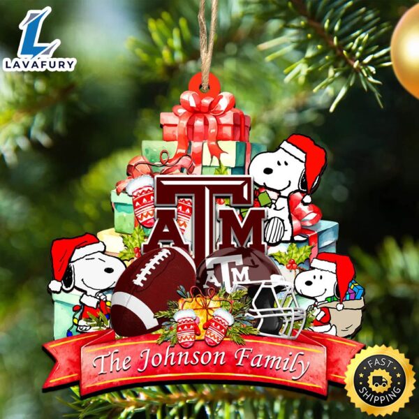 Texas A&M Aggies Snoopy Christmas NCAA Ornament Personalized Your Family Name