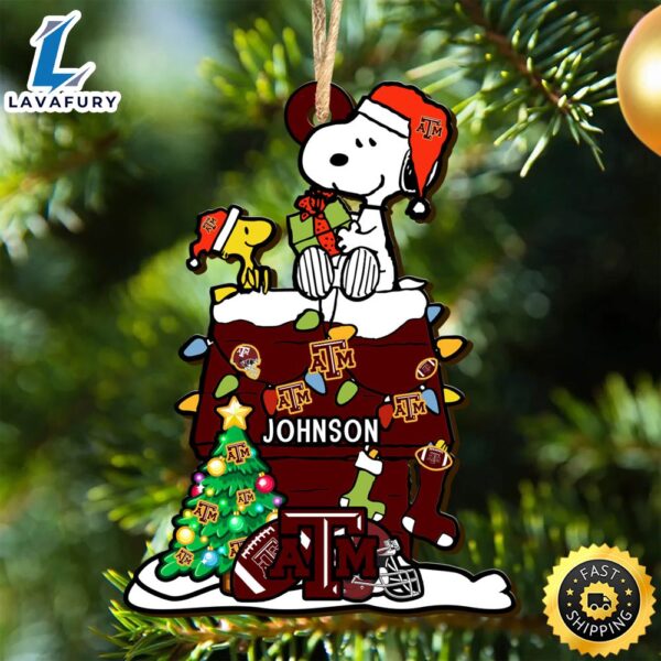 Texas A&M Aggies Snoopy Christmas NCAA Ornament Personalized Your Name