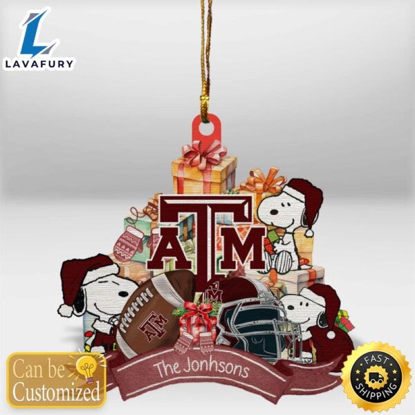 Texas A&M Aggies Snoopy Christmas Personalized Wooden Ornament