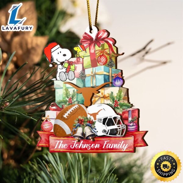 Texas Longhorns And Snoopy Christmas NCAA Ornament Custom Your Family Name