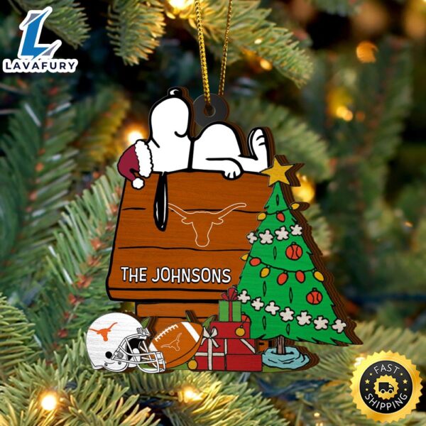 Texas Longhorns Snoopy Christmas NCAA Ornament Custom Name