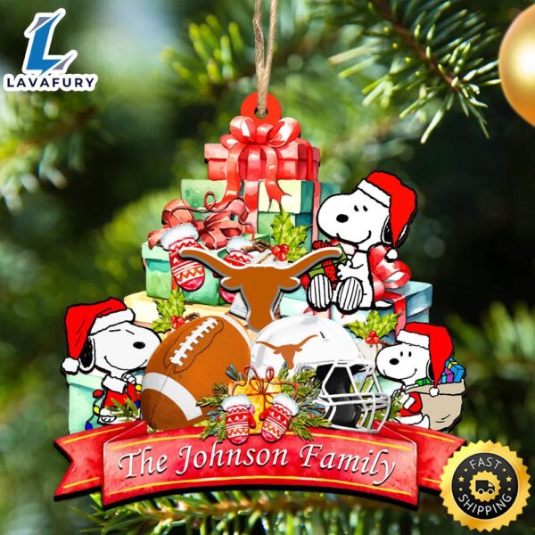 Texas Longhorns Snoopy Christmas NCAA Ornament Personalized Your Family Name